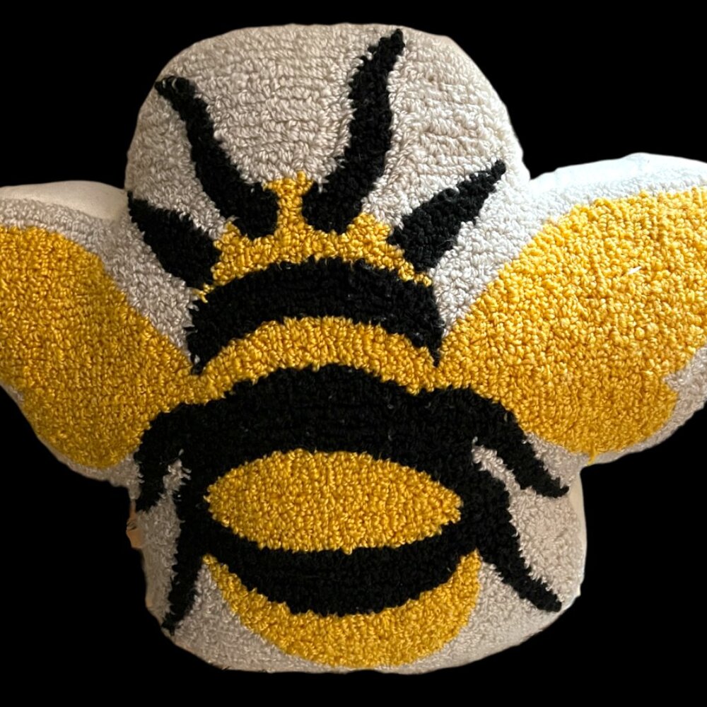 NWOT! Hooked Bee Pillow Honeybee Decor Yellow Black Textured Throw Pillow 16x14 - Picture 12 of 14